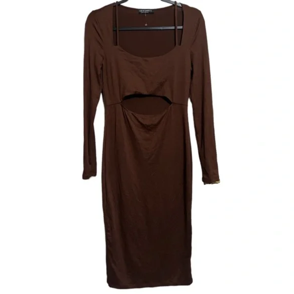 polka dot brown maxi dress Brown Long Sleeve Mini Dress Deep V Ruched A-Line Dress – ZINNTRA main image 0